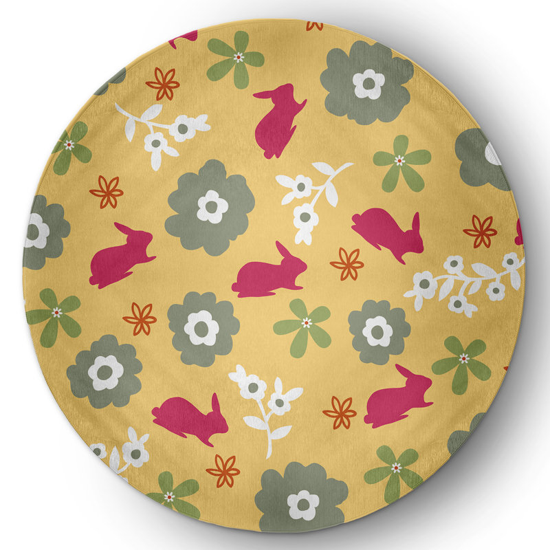 Anicetas Chenille Floral Indoor / Outdoor Rug, Round 5'