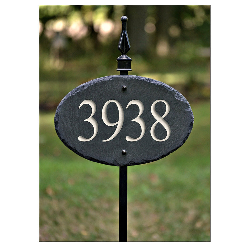 Plaque d'adresse ardoise sculptée sur 1 ligne, Noir, Blanc, Oui