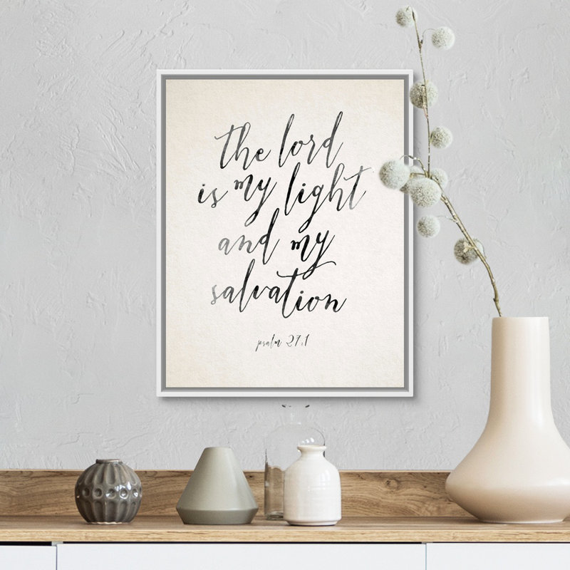 Verset biblique de la lettre à la main - Psaume 27: 1 - reproduction sur toile, Cadre flottant blanc