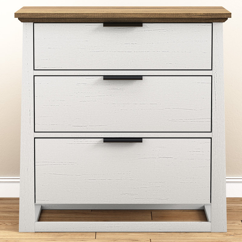 27"Tall Modern Nightstand with Storage,3-Drawers End Table for Living Room,Wood Bedside Table For Bedroom,Office, White/Brown