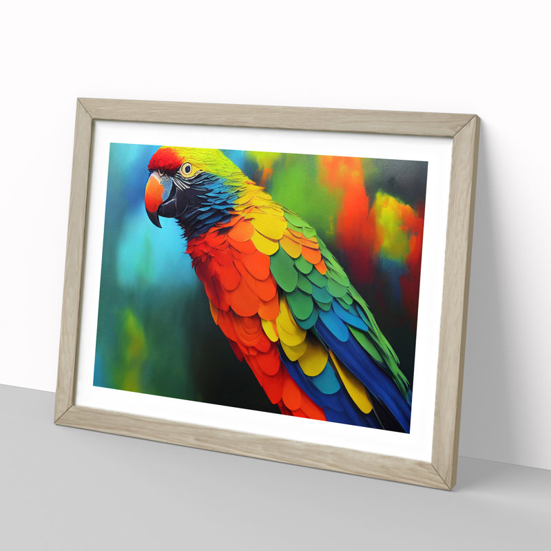 Colourful Parrot Portrait Vol.1 - Single Picture Frame Painting, Oak Framed, 46cm H x 64cm W x 2cm D