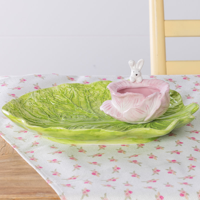  Ceramic Cabbage Chip & Dip Set of 2 Home Decorations Easter