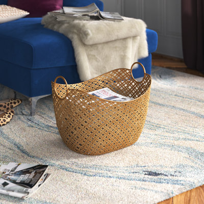 Arwand Gold Metal Woven Inspired Storage Basket with Handles 17" x 13" x 11"