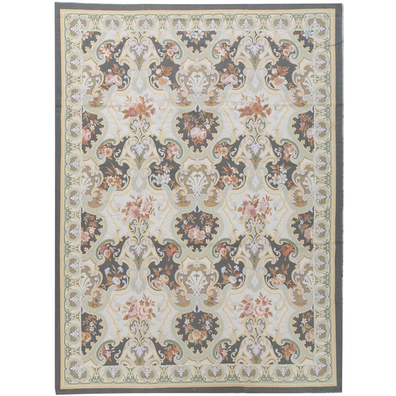 Hand-Knotted High-Quality Green and Beige Area Rug
