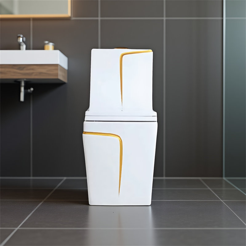 White-gold Dual-flush Elongated One-piece Toilet (seat Included)