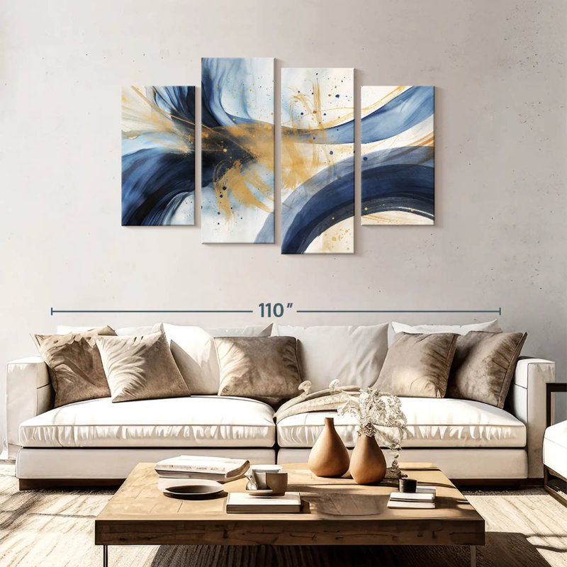 Avery Blue And Beige Abstract Flow, 48" H x 75" W