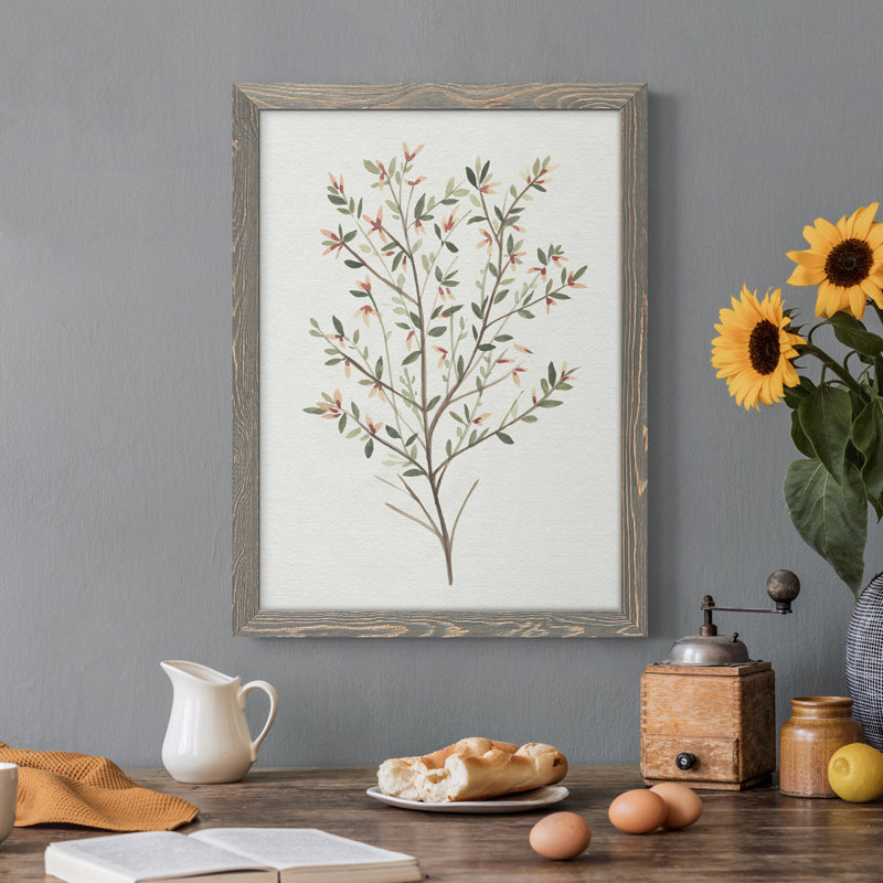 " Single Sprig III " Painting Print, 17" H x 20" W x 1" D, Grey Framed