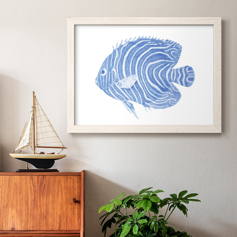 «Blue & White Tropical Fish II», reproduction d'art sur toile, Cadre blanc, H 18 po x l 26 po x P 1,5 po