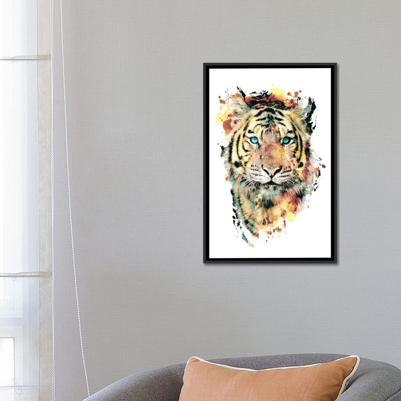 «Tiger III», impression sur toile, H 26 po x l 18 po x P 1,5 po, Toile avec cadre flottant noir, Pas de tapis