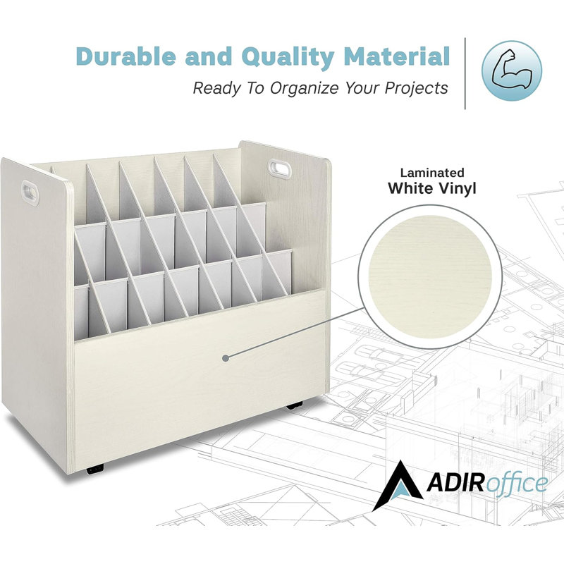 White Mobile Rolling Particle Board Blueprint Roll File Organizer