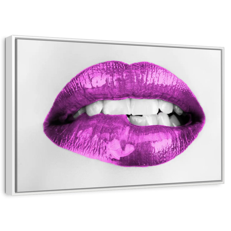 Lèvres mauves érotiques, Cadre flottant blanc, 40 po x 27 po