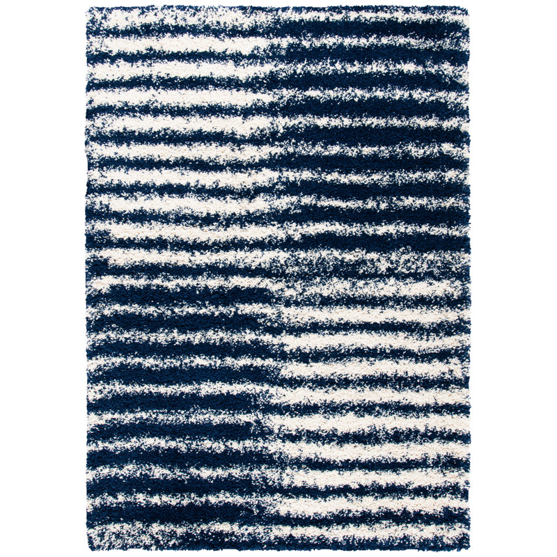 Gasaway Striped Navy/Ivory Area Rug, Rectangle 8' x 10'