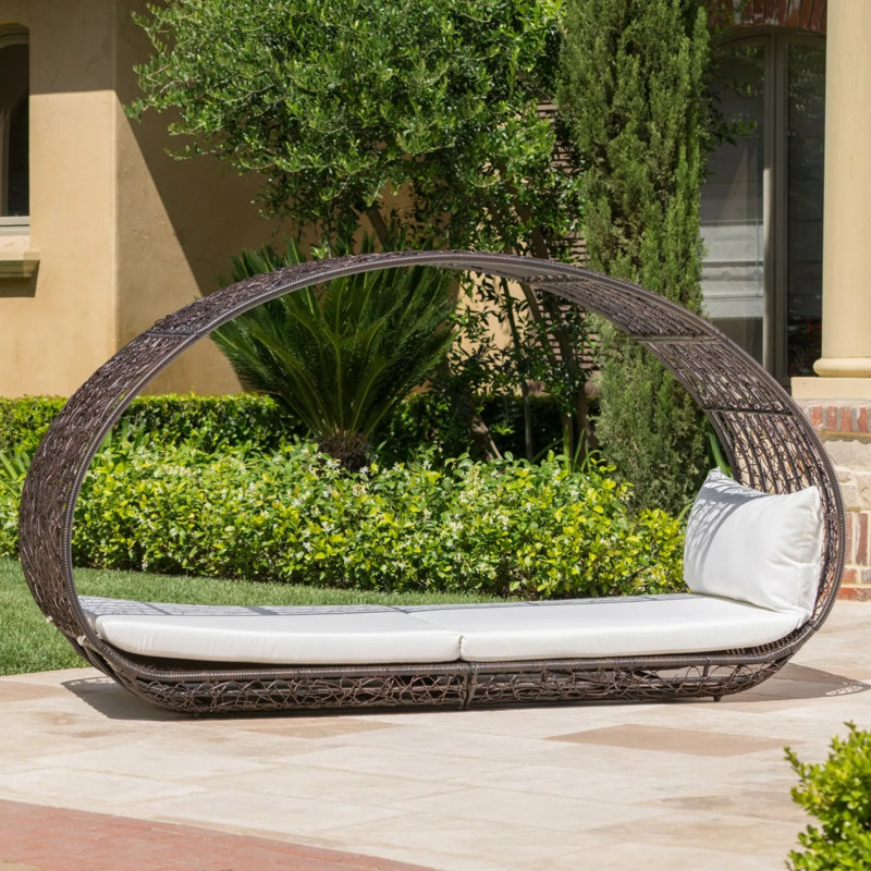 Gray and White Aluminum Wicker Outdoor Daybed with Cushions