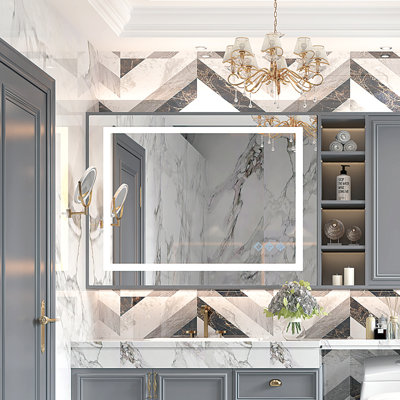 48x36 Inch Wall-Mounted Beveled (Silver edge)LED Bathroom Mirror with Gradient Front/Back Lighting, Dimmable and Anti-fog