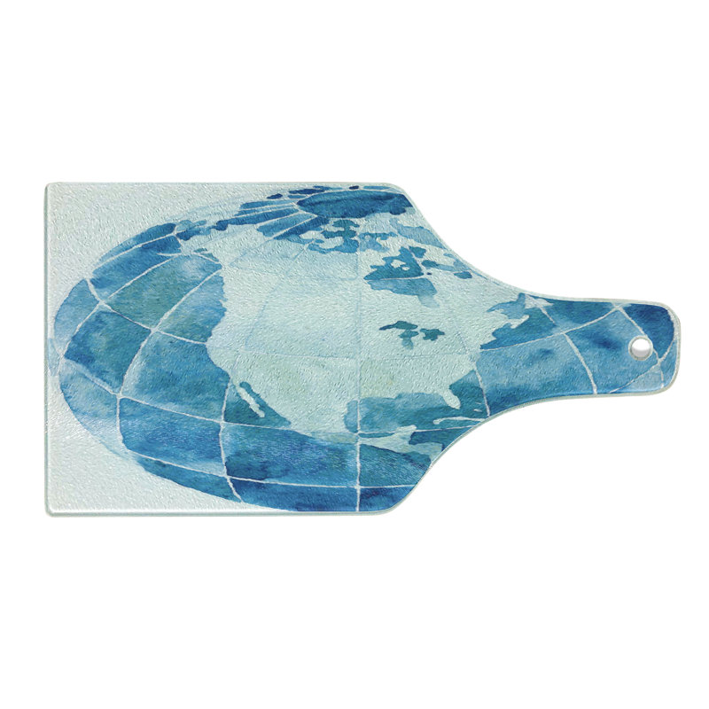 Ambesonne Map Tempered Glass Cutting Board Watercolor North America Blue White