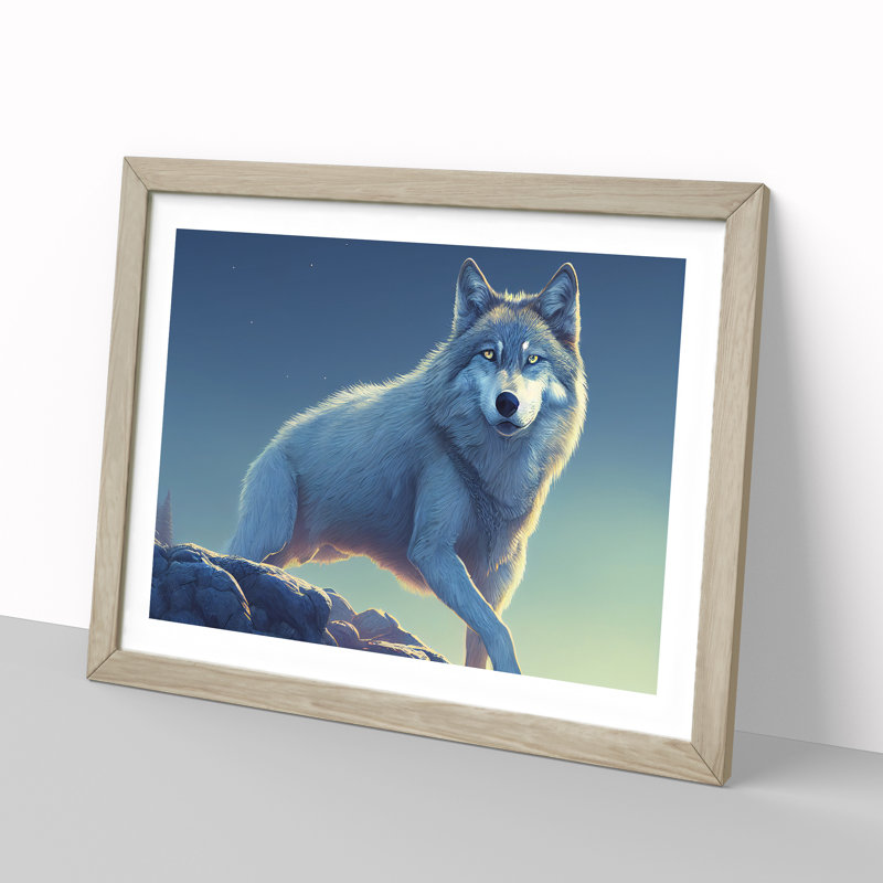 Creeping Wolf - Single Picture Frame Print, 34cm H x 46cm W x 2cm D, Oak