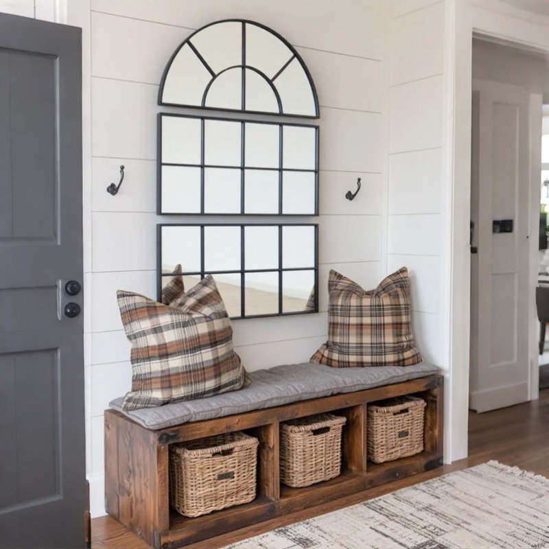 Black Arched Window Pane Mirror, Decorative Arch Window Mirror for Wall