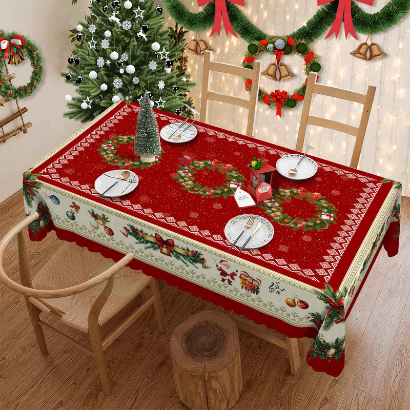 Nappe lavable en polyester avec motif de couronne de Noël, 60" W x 86" L