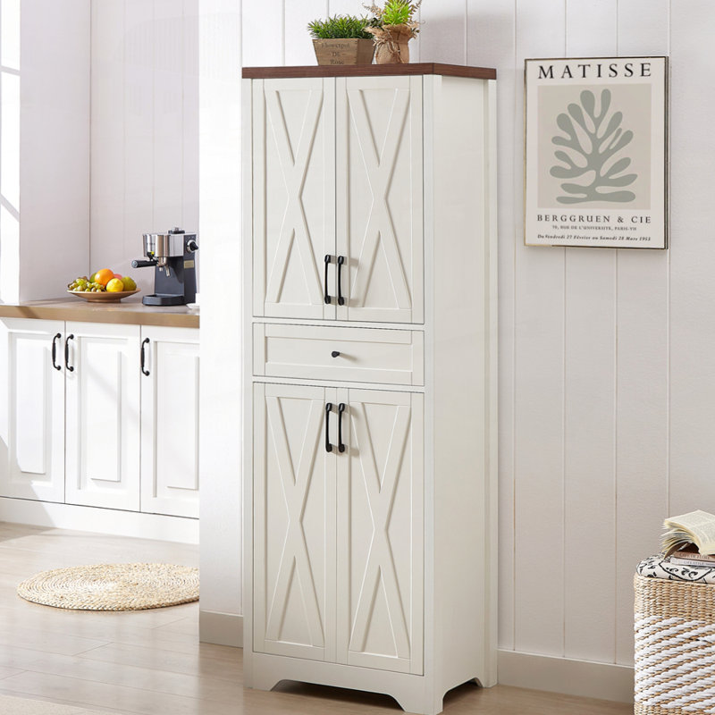 Buffet multifonctionnel de salon haut convenant au salon, Blanc/noyer
