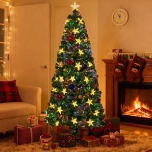 Arbre de Noël en fibre optique 7 pi avec grandes étoiles