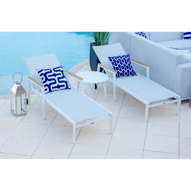 Milan Outdoor Rust-Resistant Metal Chaise Lounge with Table