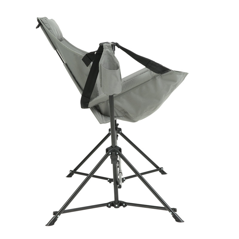 Chaise de camping hamac pliante et portative avec fonction berçante, structure en acier gris