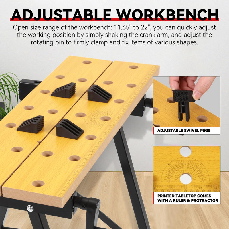 Foldable Work Bench with Adjustable Clamps and Top for DIY Project