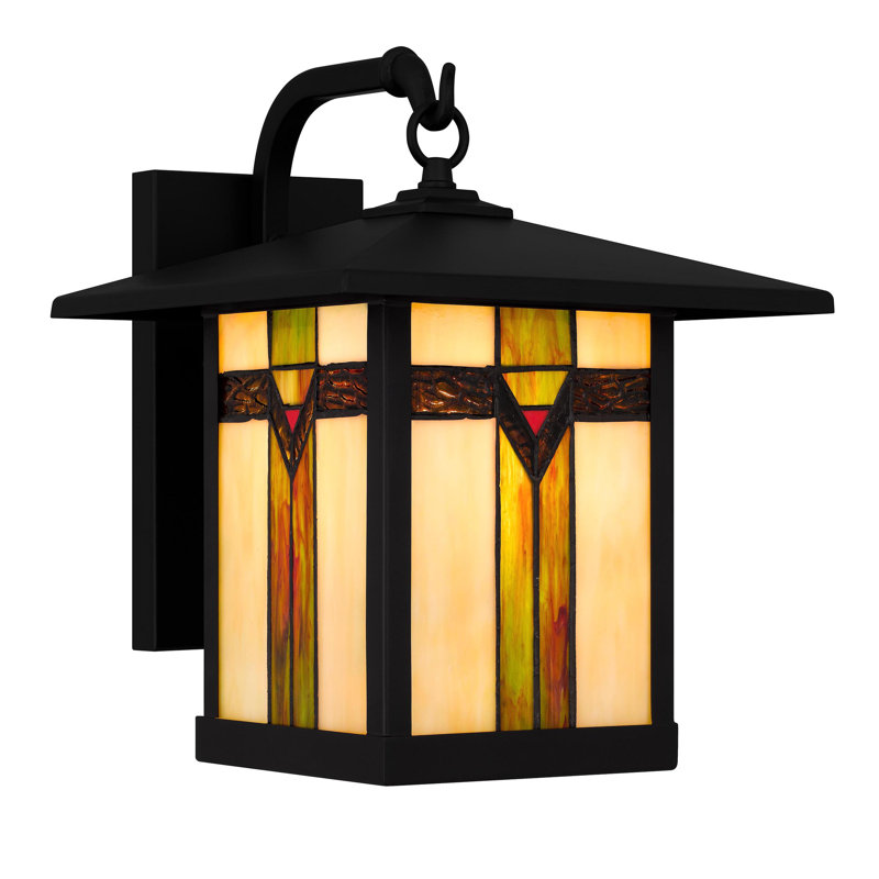 Lanterne murale d'extérieur noir mat à 1 lumière Sumner avec verre Tiffany
