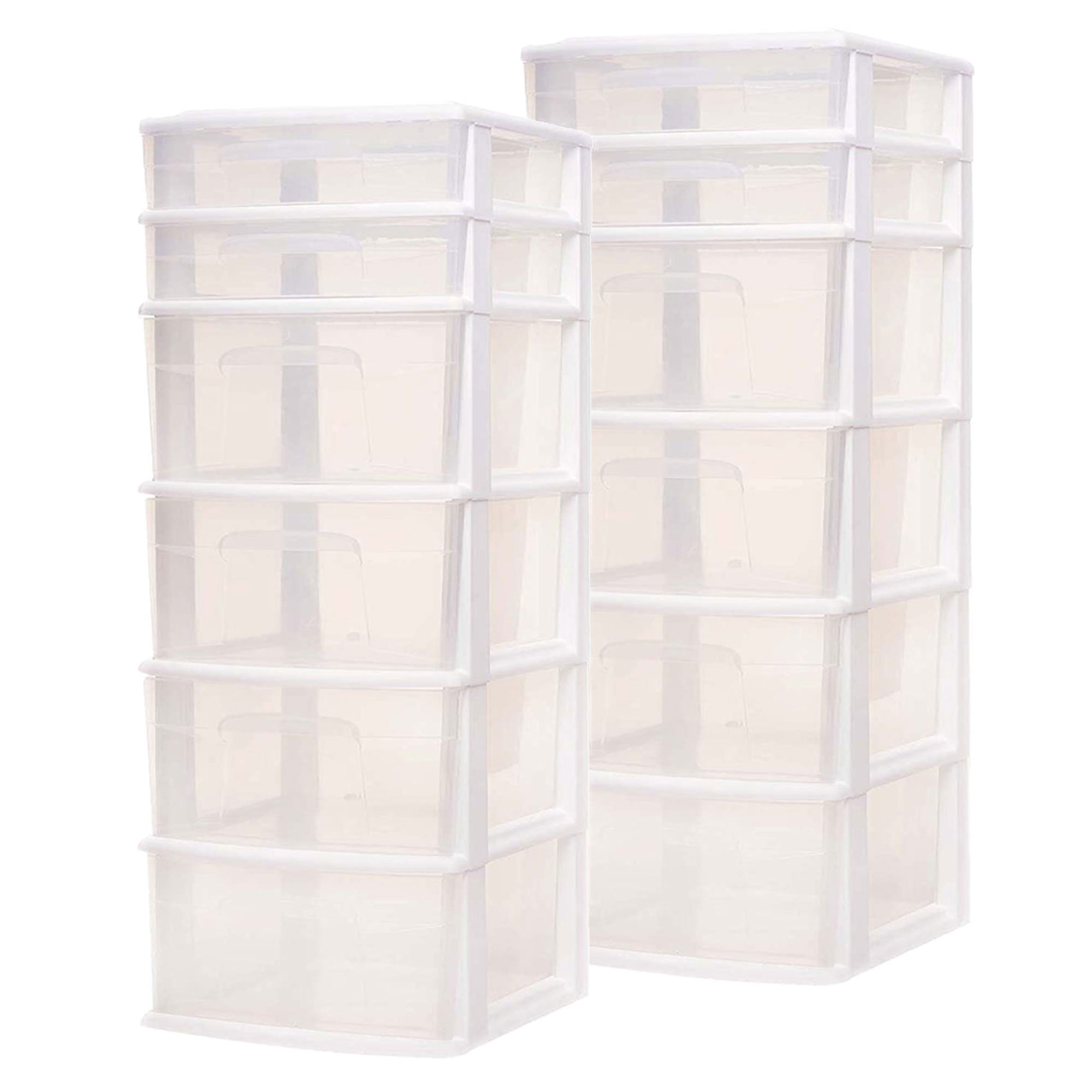 Homz Plastic 6 Clear Drawer Medium Home Storage Container Tower