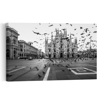 Piazza Duomo Pigeons Classic Gothic Abstract Bird Architecture City Wall Art Print by Tzvika Stein - Print