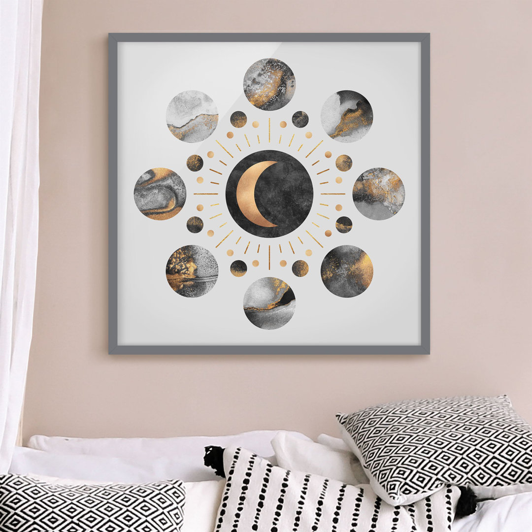 Gerahmter Grafikdruck Moon Phases Abstract Gold