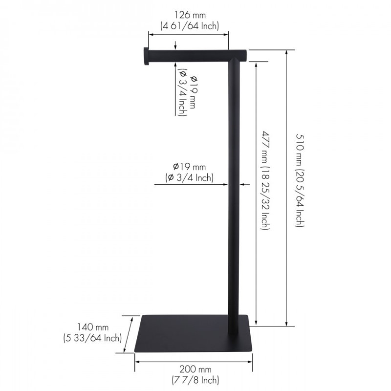 Porte-serviettes moderne autoportant en forme de L, hauteur 20 po, en acier inoxydable noir mat avec base carrée pour salle de bain et cuisine