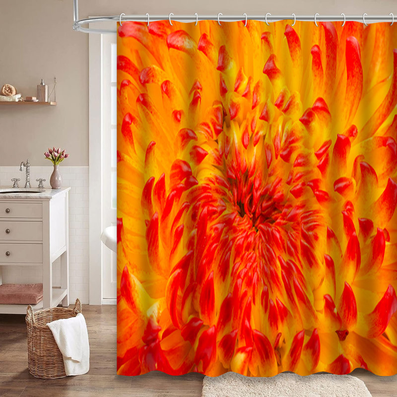 Rideau de douche Chrysanthème fleur jaune rouge abstrait avec 12 crochets, L 72 po x l 84 po
