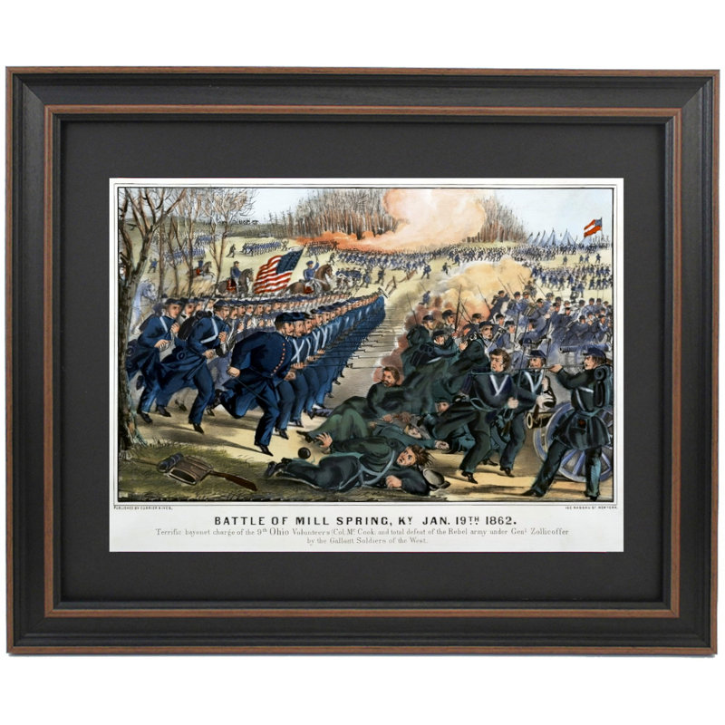Bataille de Mill Spring, KY, 19 janvier 1862 par Currier and Ives, H 36 po x l 29 po