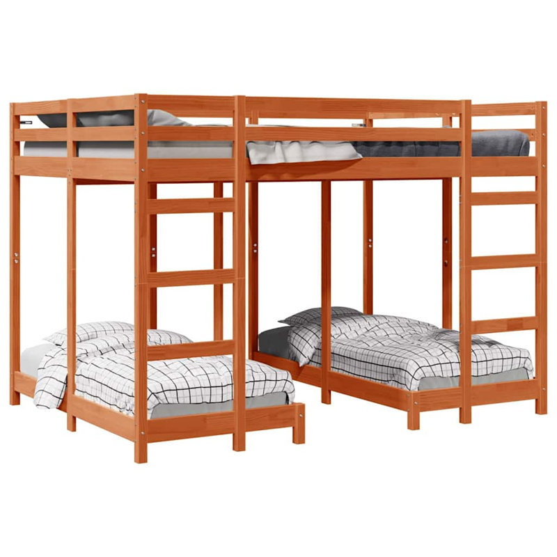 Bunk Bed, European Double (140 x 200 cm), Wax Brown