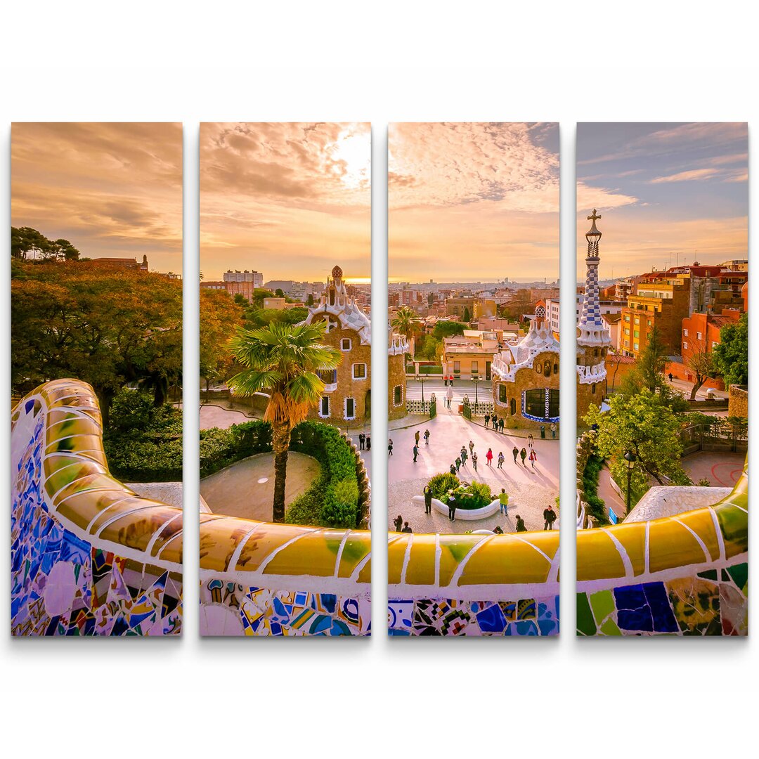 4-tlg. Leinwandbilder-Set Park Guell - Barcelone, Spanien