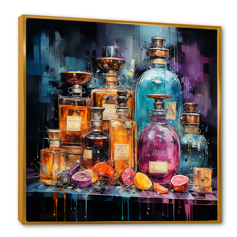 Parfums élégants parfumés 1 - Parfums, art mural, Cadre flottant doré, H 30 po x l 30 po