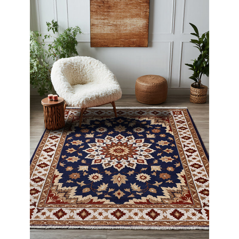 Tapis marocain brun en coton et polyester à imprimé numérique Albasa Collection, Rectangle 4 pi x 6 pi 7 po
