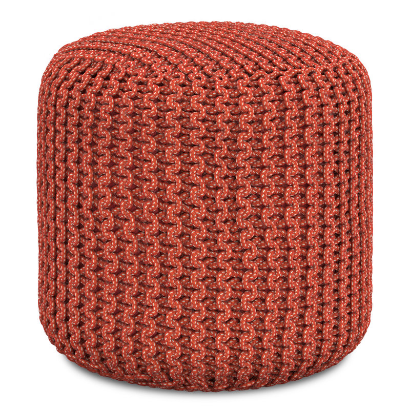 Wynne 18"W Upholstered PET Polyester Indoor/Outdoor Boho Round Knitted Pouf in Orange
