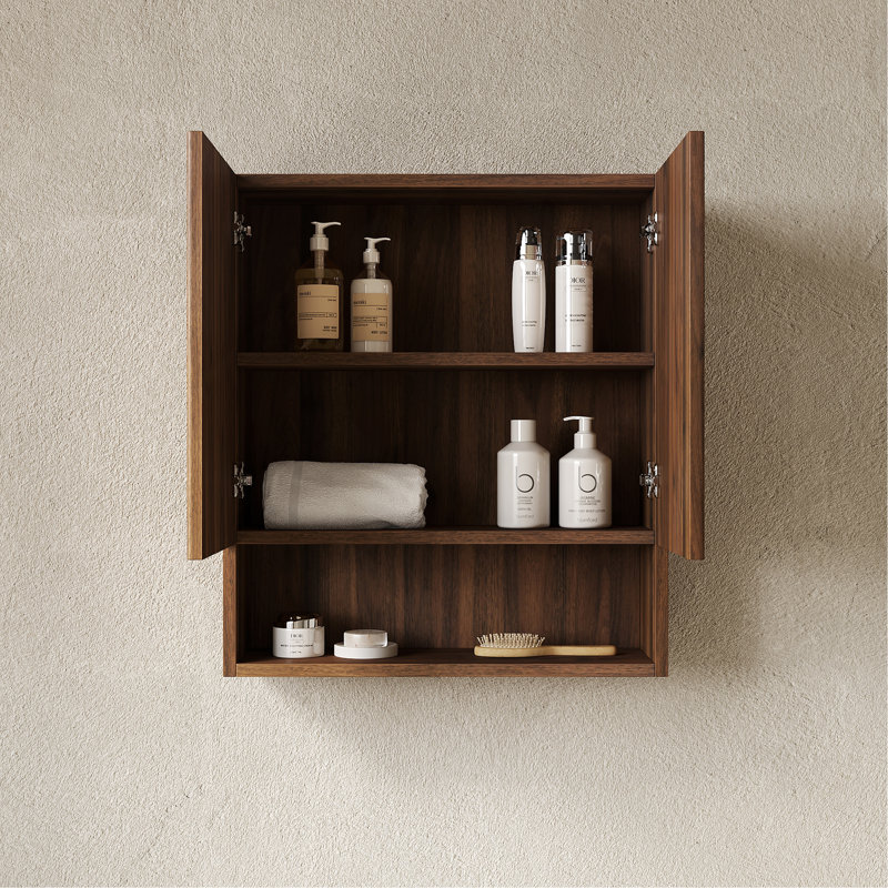 Armoire de salle de bain murale rayée de 26 po avec portes, tablette et compartiment de rangement ouvert au-dessus de la toilette pour la salle de bain, la cuisine et la salle de lavage