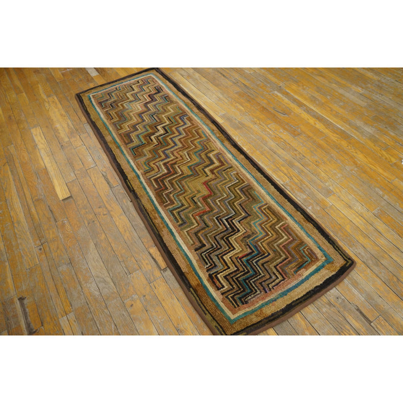 Multicolor Hooked Small Scatter Size American 1940s Antique Wool Rug