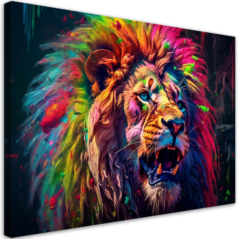 Neon Lion - No Frame Print on Canvas, 70cm H x 100cm W
