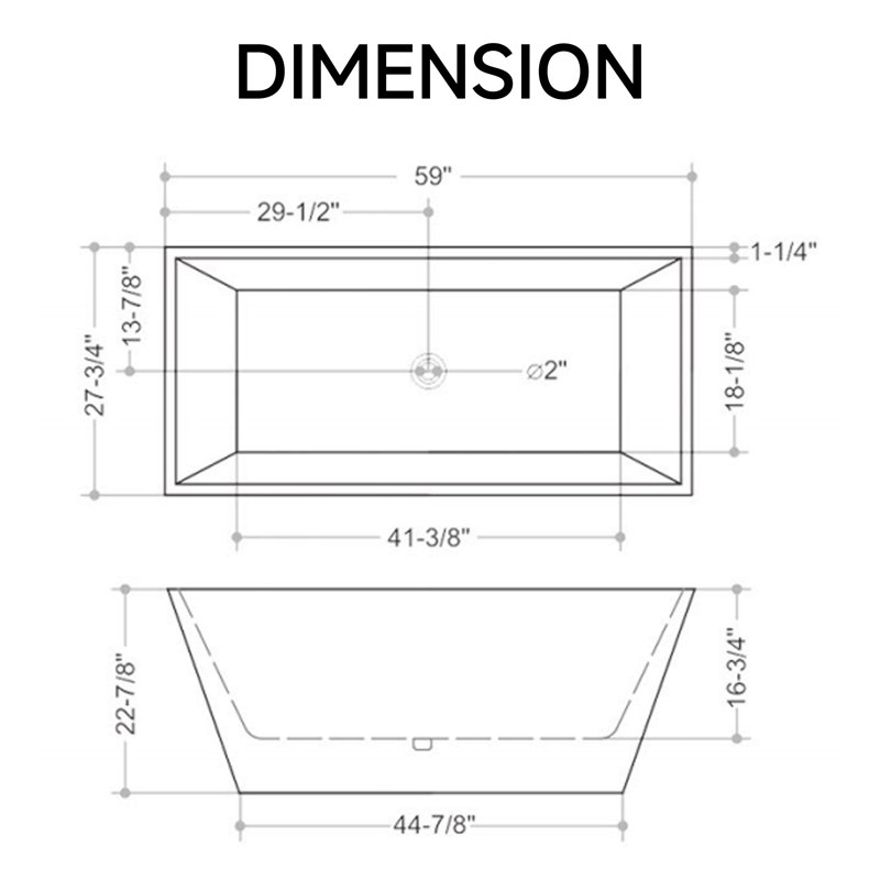 KDK Home 59" Black Acrylic Freestanding Bathtub