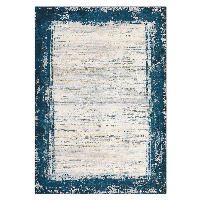 Machine Washable Modern Bordered Rug Non Slip Rug Foldable Carpet for Living Room Bedroom Playroom Guest Room Home Office