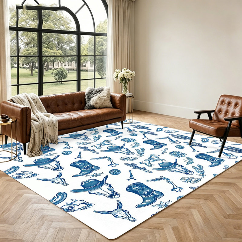 Cowboy Boots Skull Hat Cactus Print Area Rug for Living Room Bedroom Home Decor, Rectangle 9'10" x 6'7" (300 x 200 cm)