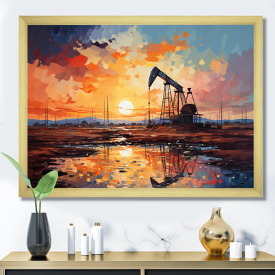 Orange Oil Rigs Pumpjack In Texas II - Oil Rigs / Fields Wall Art