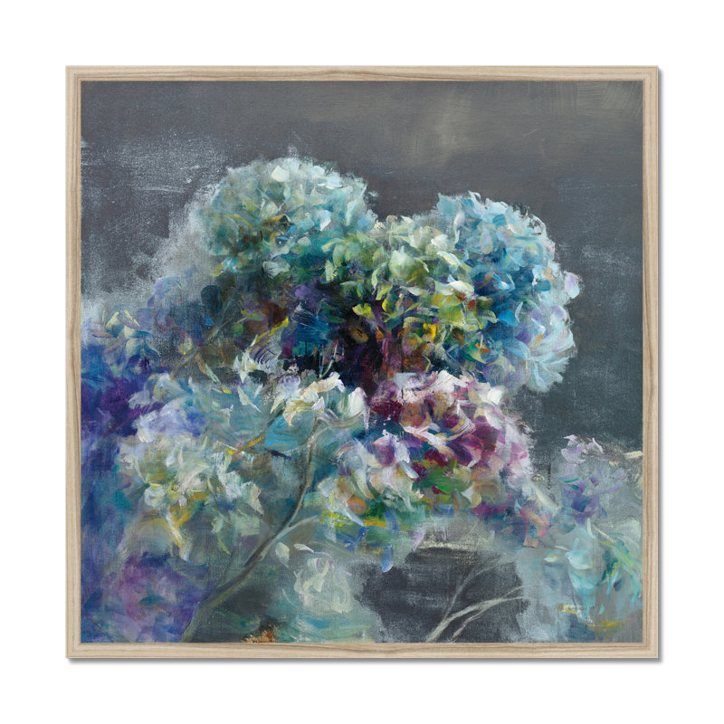 Abstract Hydrangea Dark by Danhui Nai - Painting, 95cm H x 95cm W, Natural Wood Framed Paper Print