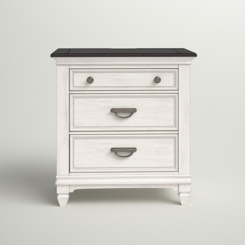 Traditional White and Charcoal 3-Drawer Nightstand