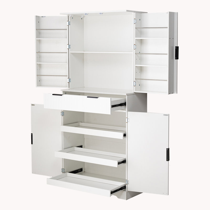 72"H Bathroom Storage Cabinet With 3 Keyboard Drawers,  6 Door Shelves Adjustable, A Slide-Out Drawer, White