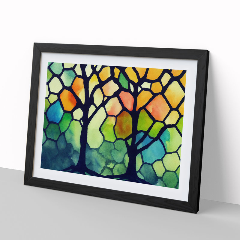 Impressive Trees Abstract - Single Picture Frame Print, Black, 46cm H x 64cm W x 2cm D
